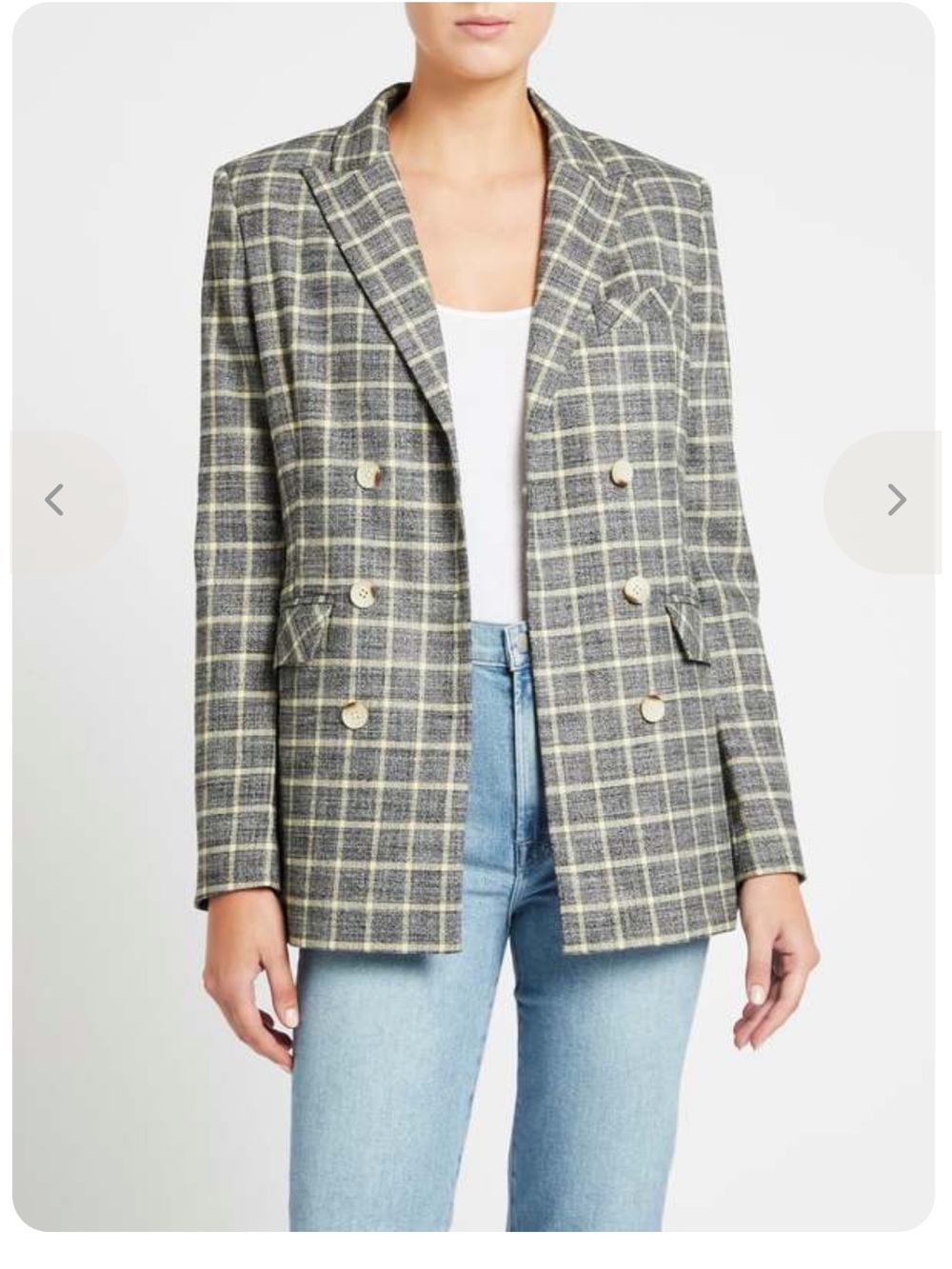 Current/Elliott Gray and Cream Checked Double-Breasted Blazer